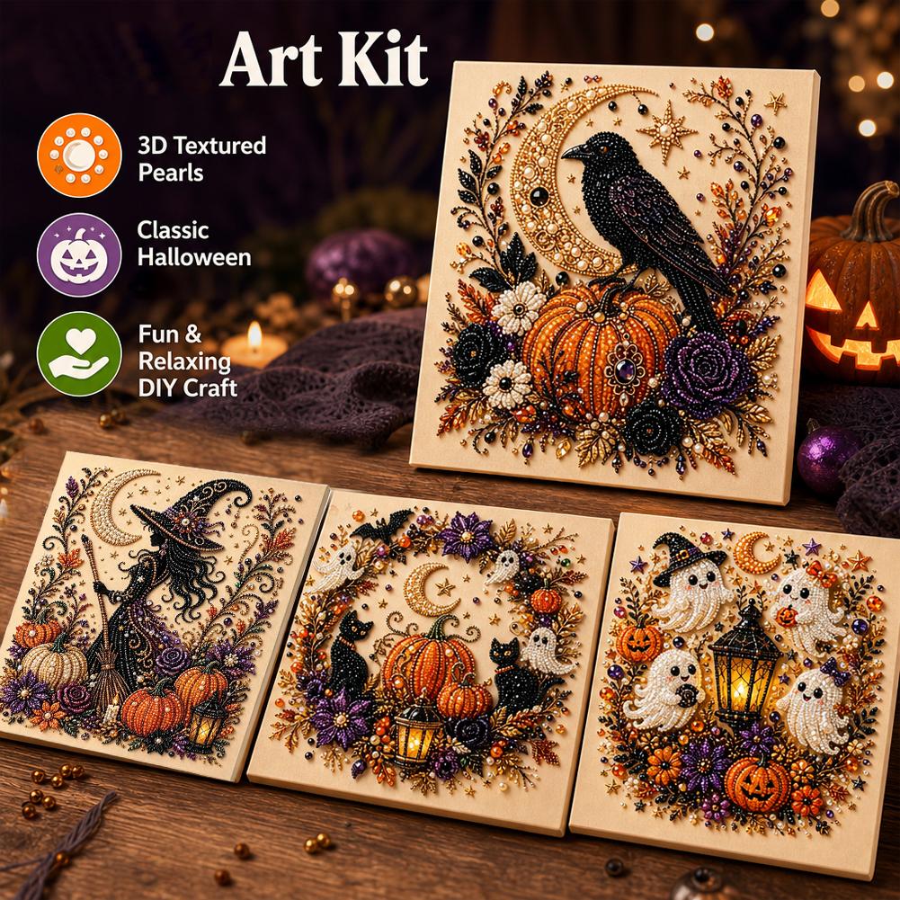 Art And Craft Autumn - ชุดงานฝีมือ DIY ภาพวาดเพชรลายผีฮาโลวีนสุดน่ารักแต่ชวนขนลุก ประกอบด้วยลูกปัดมุก สำหรับตกแต่งผนังบ้านในฤดูใบไม้ร่วง
