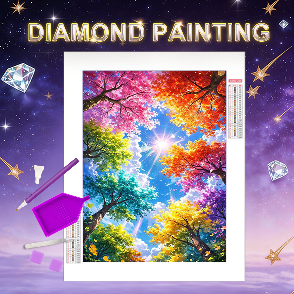 Art And Craft Autumn - ภาพวาดเพชร HUACAN ลายต้นไม้ ทิวทัศน์ฤดูใบไม้ร่วง ศิลปะโมเสคเพชร 5