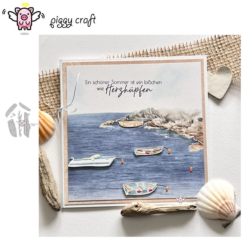 Stencil Cutting Plotter - แม่พิมพ์ตัดโลหะรูปหมูน้อย แม่พิมพ์ตัดลายเรือตกปลา สำหรับตกแต่งสมุดภาพ งานฝีมือ ใบมีดเจาะลายฉลุ