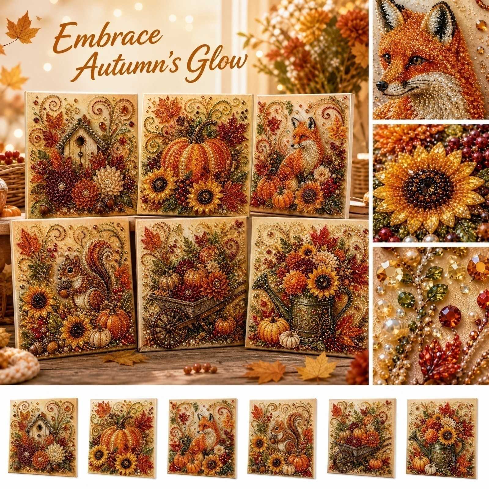 Art And Craft Autumn - ชุดอุปกรณ์วาดภาพไข่มุก DIY ธีมฤดูใบไม้ร่วง ชุดงานฝีมือศิลปะลูกปัด 5D อุปกรณ์วาดภาพสำหรับเด็ก