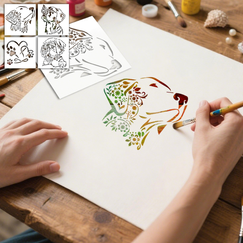 Art Craft Love - YOMDID 4pcs สุนัขภาพวาด Hollow OUT สัตว์เลี้ยงแม่แบบ