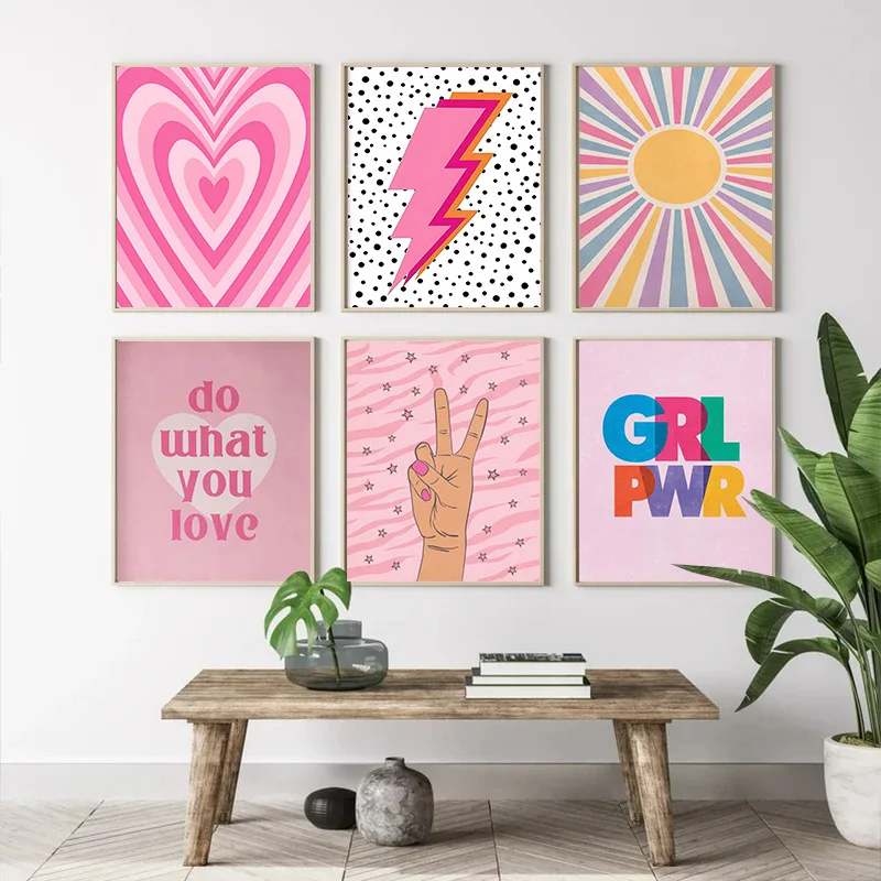 Art Craft Love - นามธรรมสีชมพูไลท์นิ่งไล่ระดับสีรักหัวใจแสงอาทิตย์ศิลปะบนกำแพงภาพวาดผ้าใบนอร์ดิกมินิมอลลิสต์โปสเตอร์ห้องนั่งเล่นสมัยใหม่ตกแต่งบ้าน
