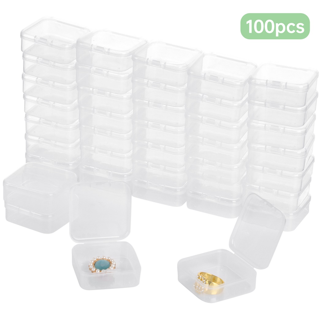 Eco Art Craft - 100 ชิ้นลูกปัดพลาสติกภาชนะเก็บกล่องขนาดเล็กจัด 2.2x2.2x0.8in พลาสติกเล็กๆกรณีมินิสแควร์ศิลปะหัตถกรรมกล่อง