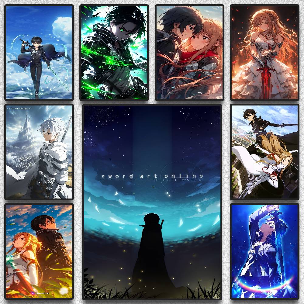 Art Craft Online - อะนิเมะซอฟต์แวร์อาร์ตออนไลน์ คิริโตะ อาสึนะโปสเตอร์ติดผนัง HD ผ้าใบตกแต่งห้องนั่งเล่น