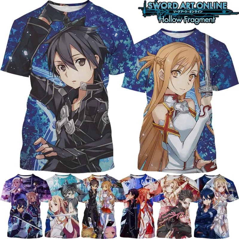 Art Craft Online - เสื้อยืดผู้ชายพิมพ์ลายสปอร์ต แห้งเร็ว ระบายอากาศดี ลายอนิเมะ Sword Art