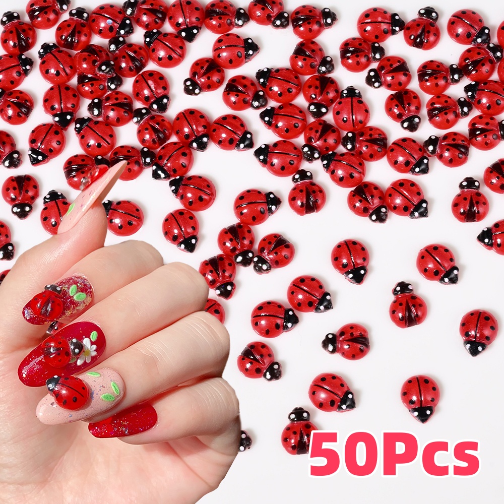 50 ชิ้น 3D สีแดง Ladybug เล็บ  - Art Craft Ladybug บทวิจารณ์และราคา
