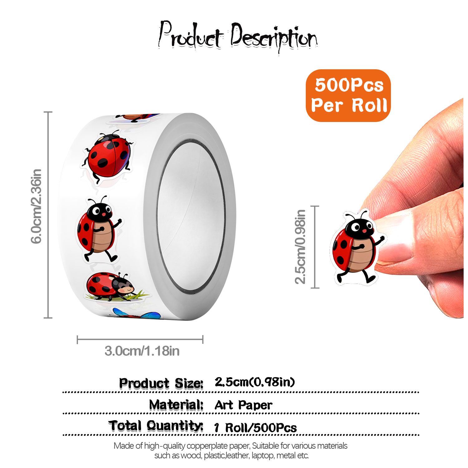 1 ม้วน (500 ชิ้น) สติกเกอร์ลาย - Art Craft Ladybug บทวิจารณ์และราคา